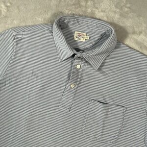 Faherty Feeder Polo Shirt Mens Large Blue Striped Performance Stretch Made Peru